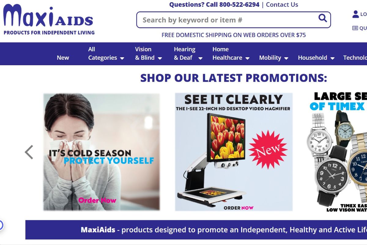 Screenshot of the MaxiAids Website