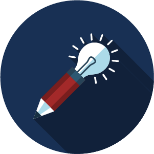 A flat-design style icon depicting a pencil with a lightbulb for an eraser.
